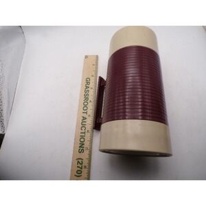 Vintage Ted Williams Aladdin Thermos Maroon Tan Ribbed‎ Vacuum Bottle 8 Inch
